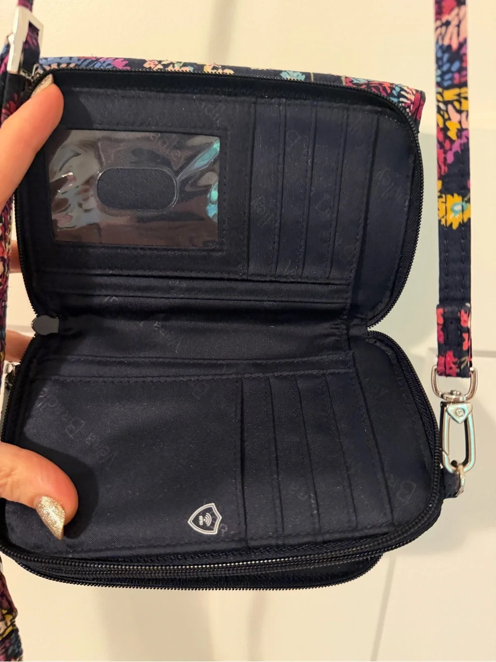 Vera Bradley Navy Floral Quilted Crossbody Wallet